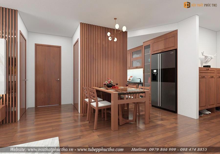 Hình ảnh thiết kế 3D nội thất full căn hộ chất liệu gỗ xoan đào cao cấp tại nhà anh Thành – CC Intracom Vĩnh Ngọc