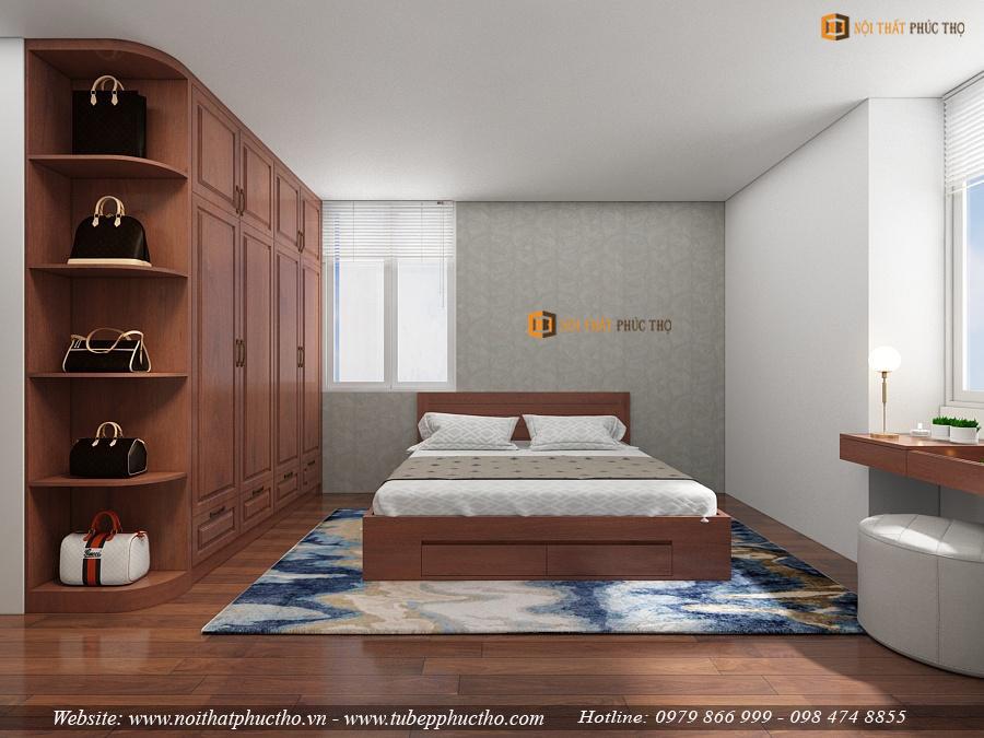 Hình ảnh thiết kế 3D nội thất full căn hộ chất liệu gỗ xoan đào cao cấp tại nhà anh Thành – CC Intracom Vĩnh Ngọc
