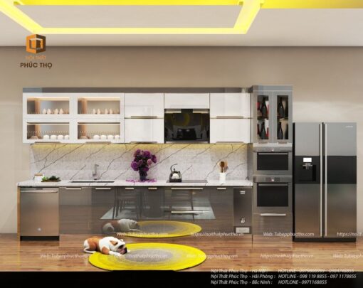 mẫu thiết kế tủ bếp inox cánh kính cường lực nhà chị Hương - Hoăì Đức- Hà Nội 02