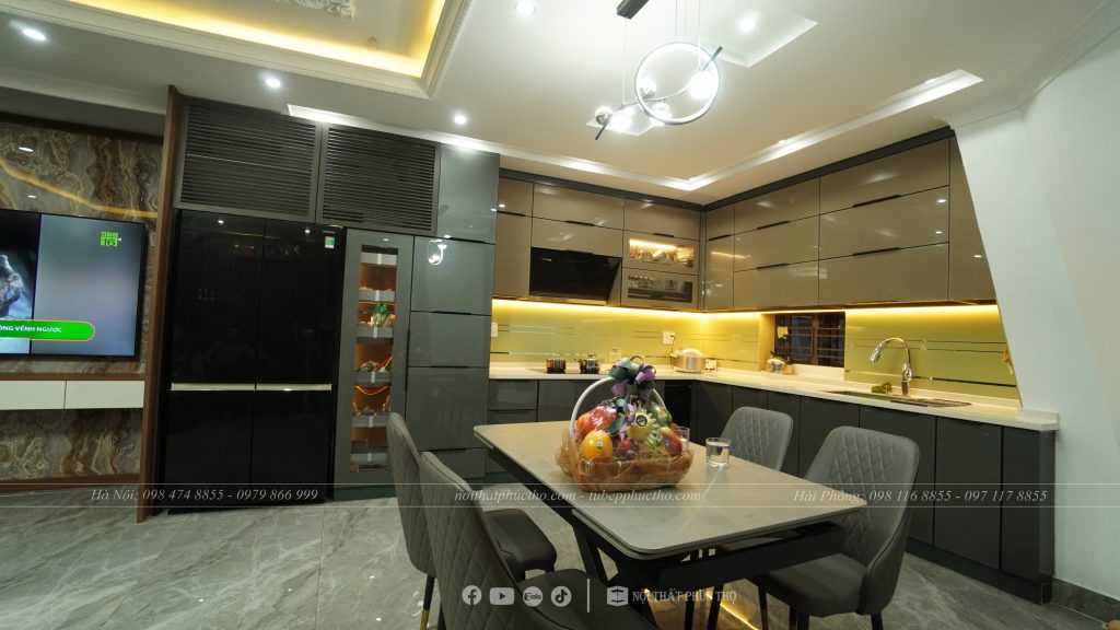 Công tình tủ bếp inox cánh kính thực tế nhà chú Phong - An Đồng - Hải Phòng 