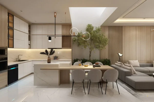 Phòng khách thông thoáng giúp đón nhận được nhiều nguồn năng lượng từ bên ngoài