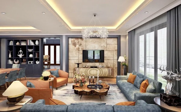 Chiếc bàn gỗ tự nhiên tạo điểm nhấn độc đáo cho không gian 